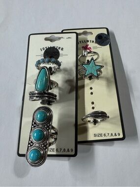 Turquoise Stone Silver-Tone Women's Ring Set - Blue